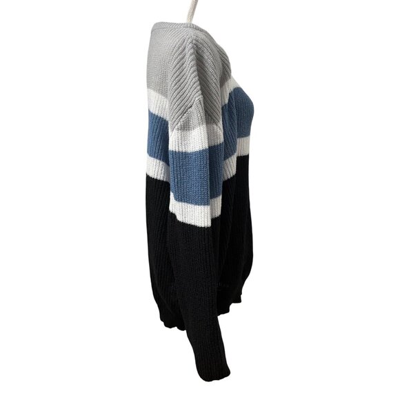 Colorblock Oversized Knit Crewneck Sweater Black, Blue, & Gray Womens 4XL Shein - Picture 4 of 11